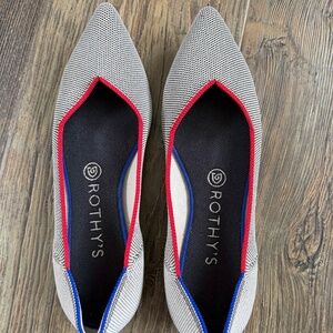 Rothy’s Pointed Toe Flats – Houndstooth w/ Red & Blue Trim